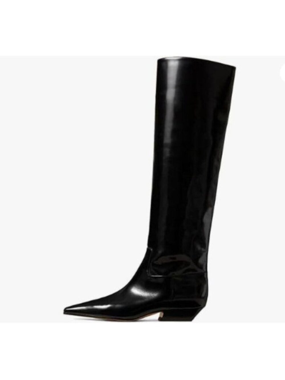 miss left Women Closed Square Toe Knee High Boot Wide Calf Low Chunky Heel Black